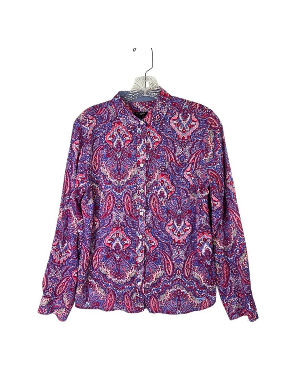 Talbots Petites Shirt Womens 12P Blue Paisley Lightweight Cotton Top Boho Office